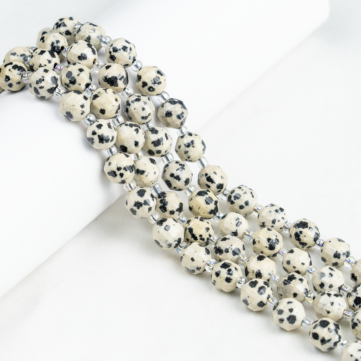 Dalmatian Jasper Faceted Prism Cut Beads For Jewelry Making