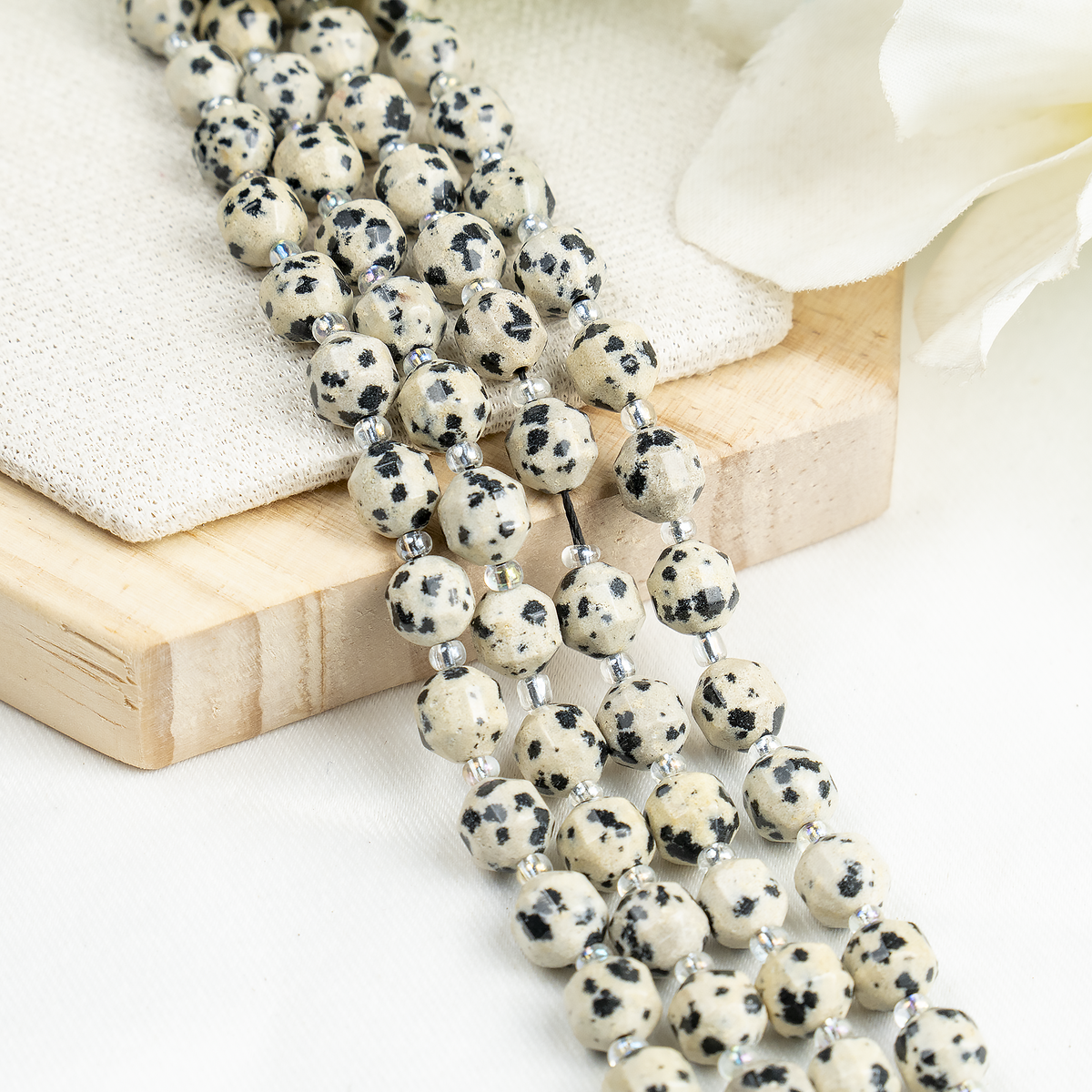 Dalmatian Jasper Faceted Prism Cut Beads For Jewelry Making