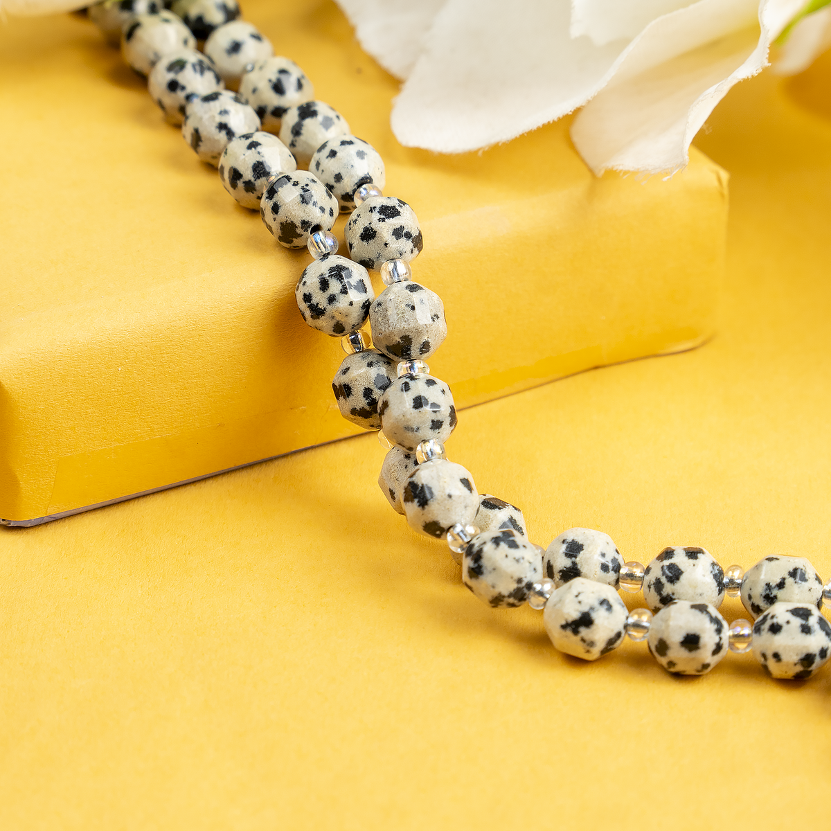 Dalmatian Jasper Faceted Prism Cut Beads For Jewelry Making