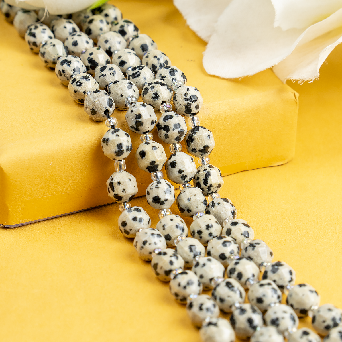 Dalmatian Jasper Faceted Prism Cut Beads For Jewelry Making