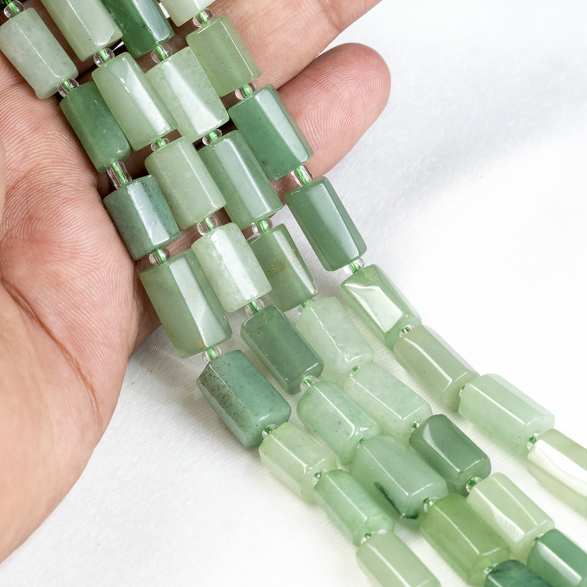 Green Aventurine Gemstone Pipe Bead, Crystal Healing Tube Beads.