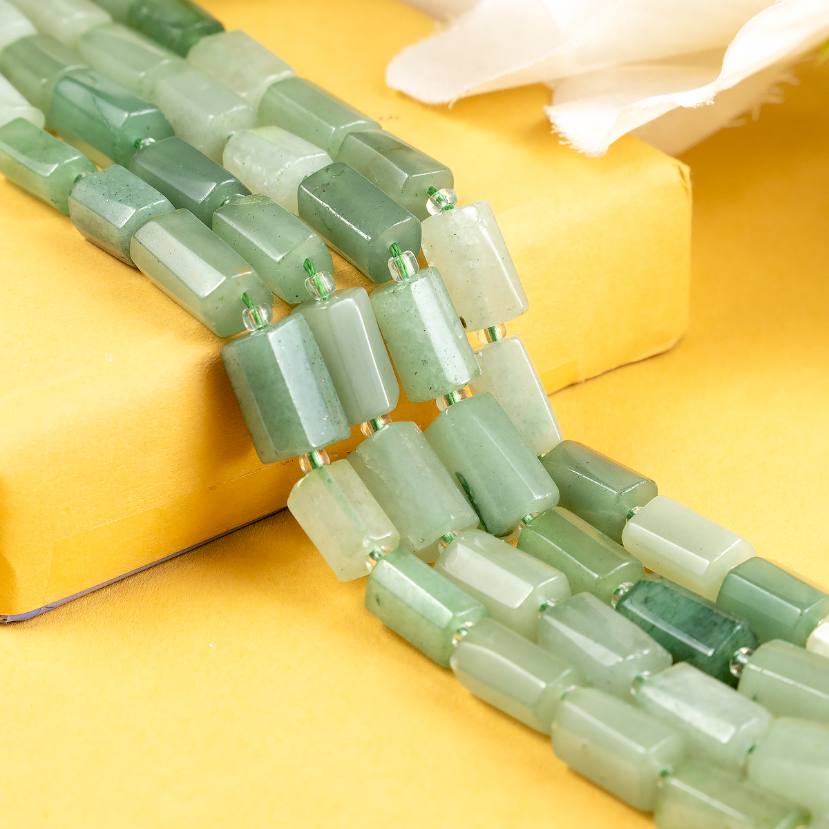 Green Aventurine Gemstone Pipe Bead, Crystal Healing Tube Beads.
