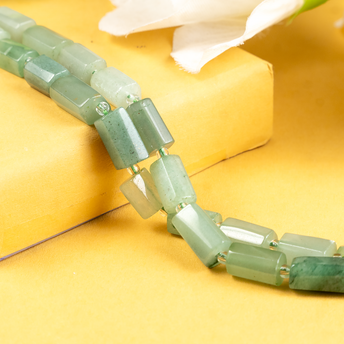 Green Aventurine Gemstone Pipe Bead, Crystal Healing Tube Beads.