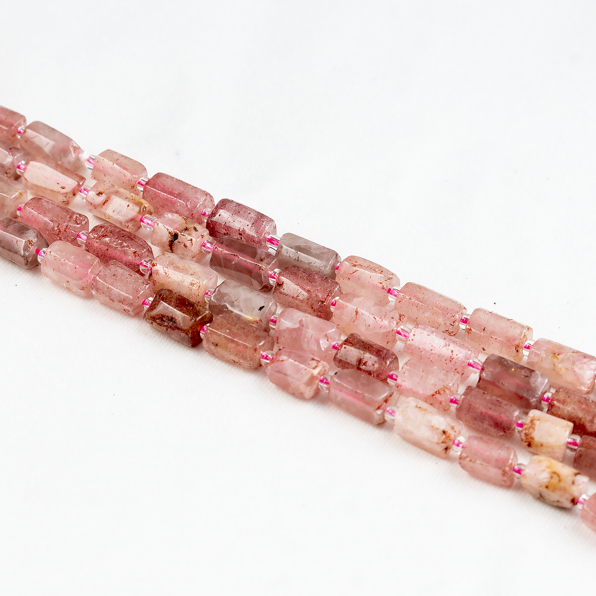 Strawberry Quartz  Gemstone Pipe Bead, Crystal Healing Tube Beads.