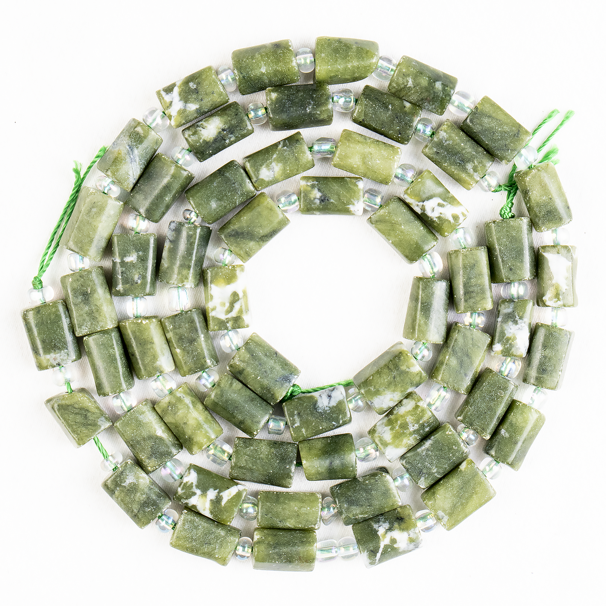 Green Jade Gemstone Pipe Bead, Crystal Healing Tube Beads.