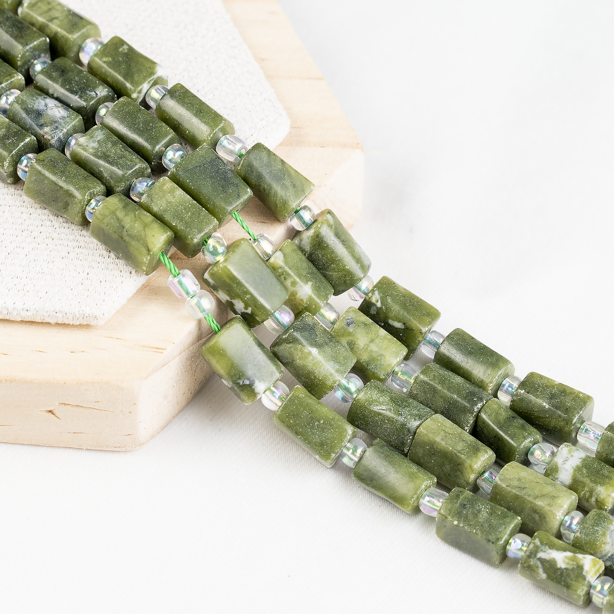 Green Jade Gemstone Pipe Bead, Crystal Healing Tube Beads.