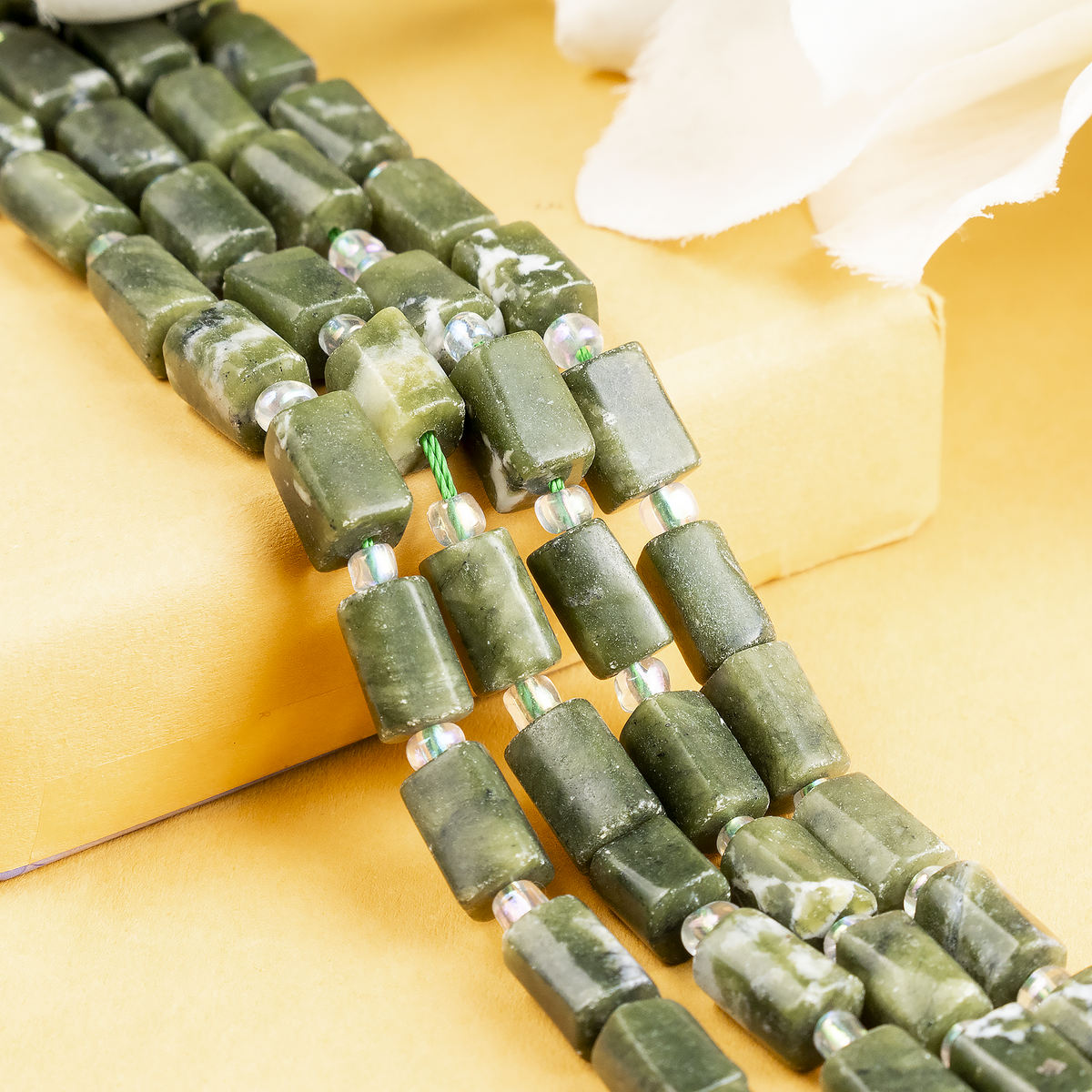 Green Jade Gemstone Pipe Bead, Crystal Healing Tube Beads.
