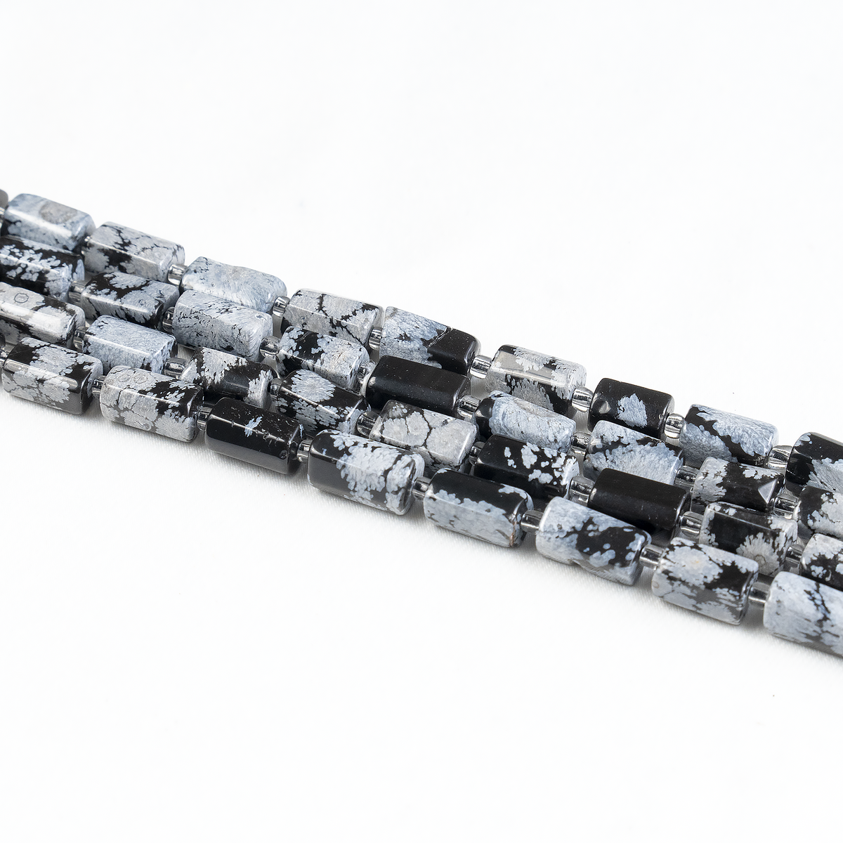 Snowflkae Obsidian  Gemstone Pipe Bead, Crystal Healing Tube Beads.