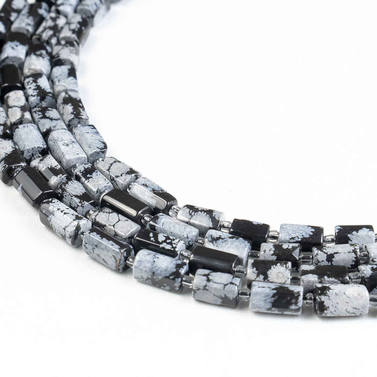Snowflkae Obsidian  Gemstone Pipe Bead, Crystal Healing Tube Beads.