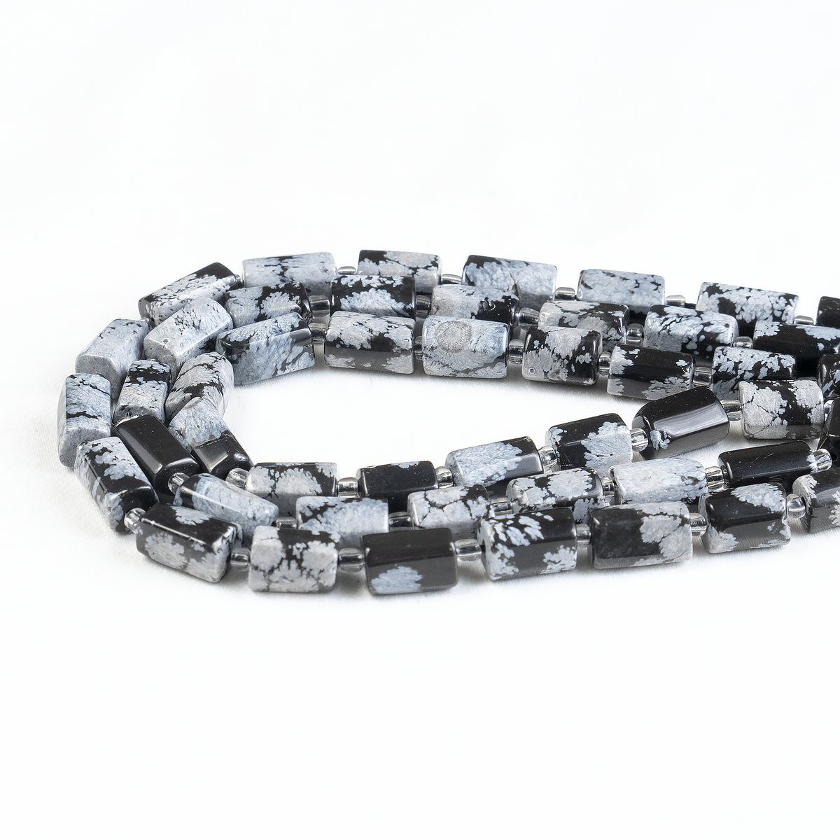 Snowflkae Obsidian  Gemstone Pipe Bead, Crystal Healing Tube Beads.
