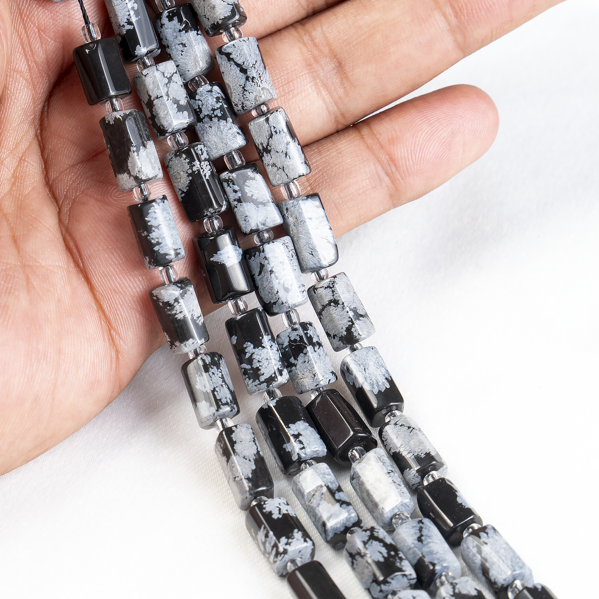 Snowflkae Obsidian  Gemstone Pipe Bead, Crystal Healing Tube Beads.