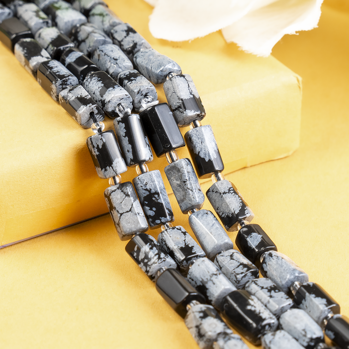 Snowflkae Obsidian  Gemstone Pipe Bead, Crystal Healing Tube Beads.