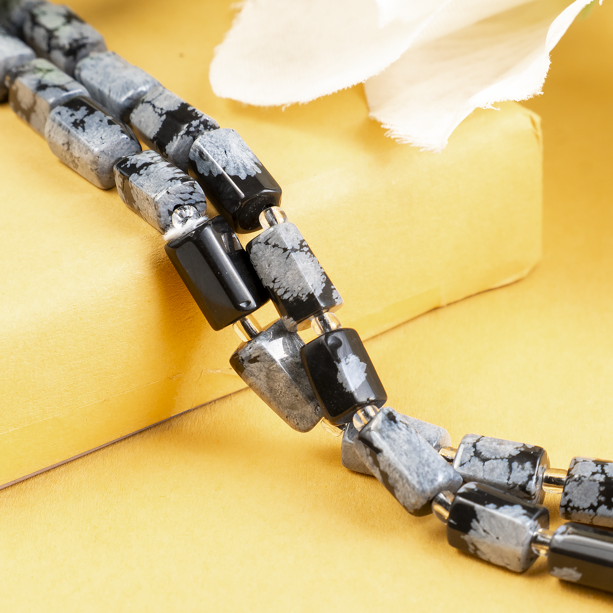 Snowflkae Obsidian  Gemstone Pipe Bead, Crystal Healing Tube Beads.