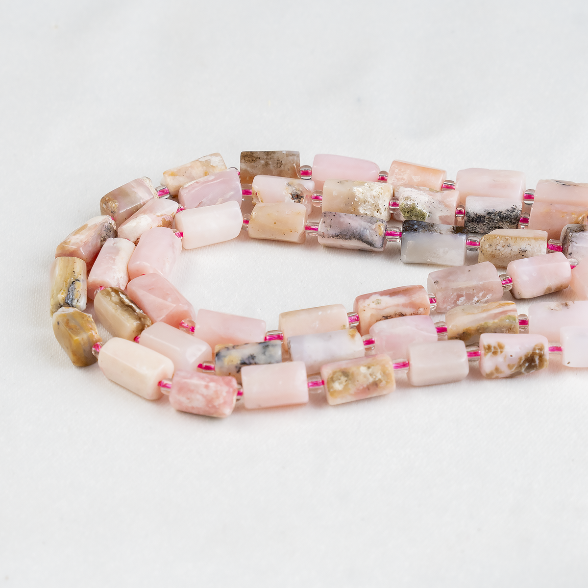 Pink Opal Gemstone Pipe Bead, Crystal Healing Tube Beads.