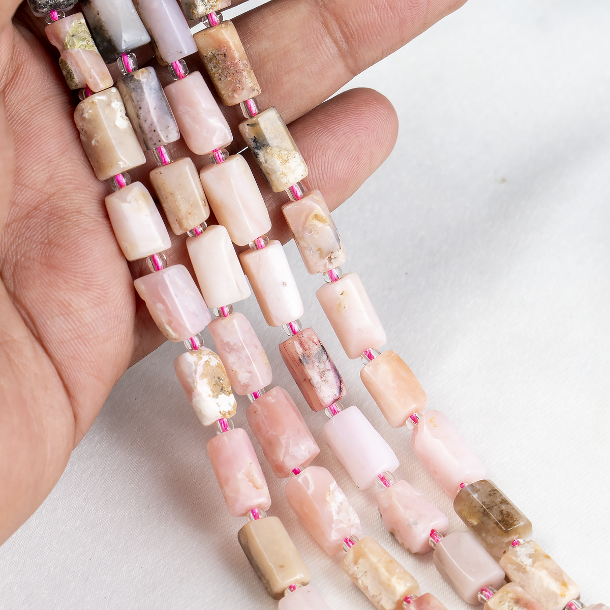 Pink Opal Gemstone Pipe Bead, Crystal Healing Tube Beads.