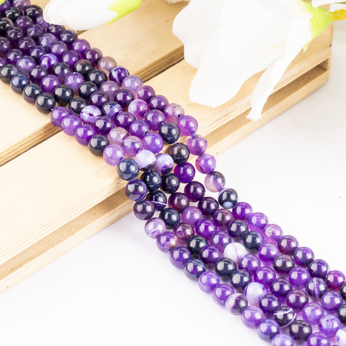 Purple Banded Agate Beads, Natural Crystal Round Beads 6mm to 10mm