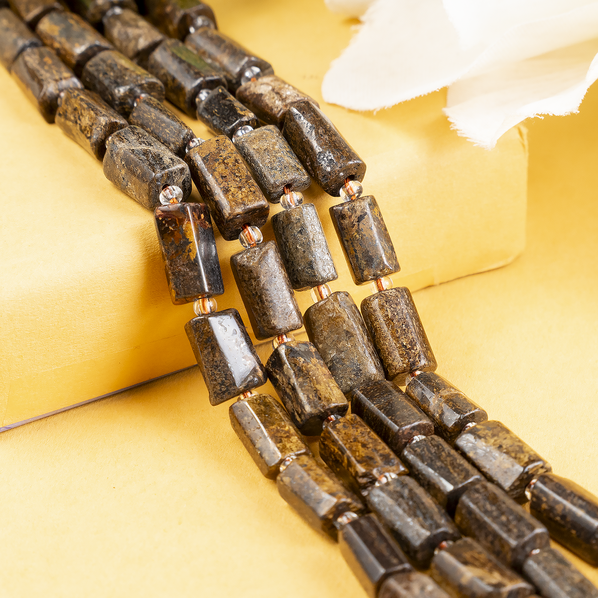 Bronzite  Gemstone Pipe Bead, Crystal Healing Tube Beads.