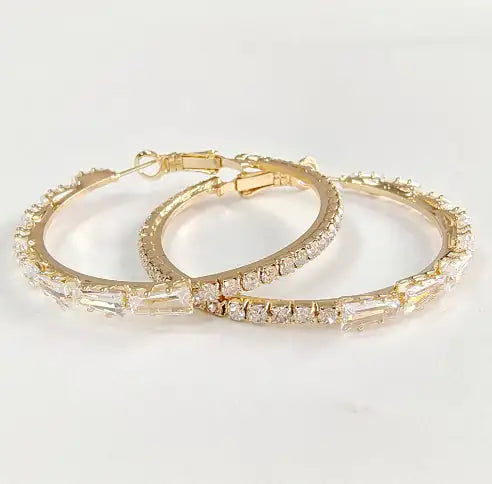 Simple Gold Ladies Zircon Earrings European And American Big Earrings