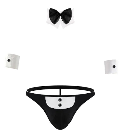 Men's Sexy Tuxedo Lingerie Set with Bow Tie & Cuffs