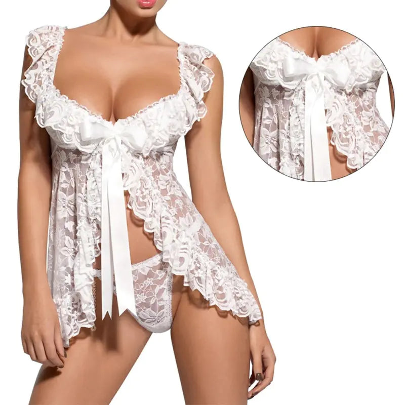 Plus Size Lace Lingerie Set with Sheer Nightgown