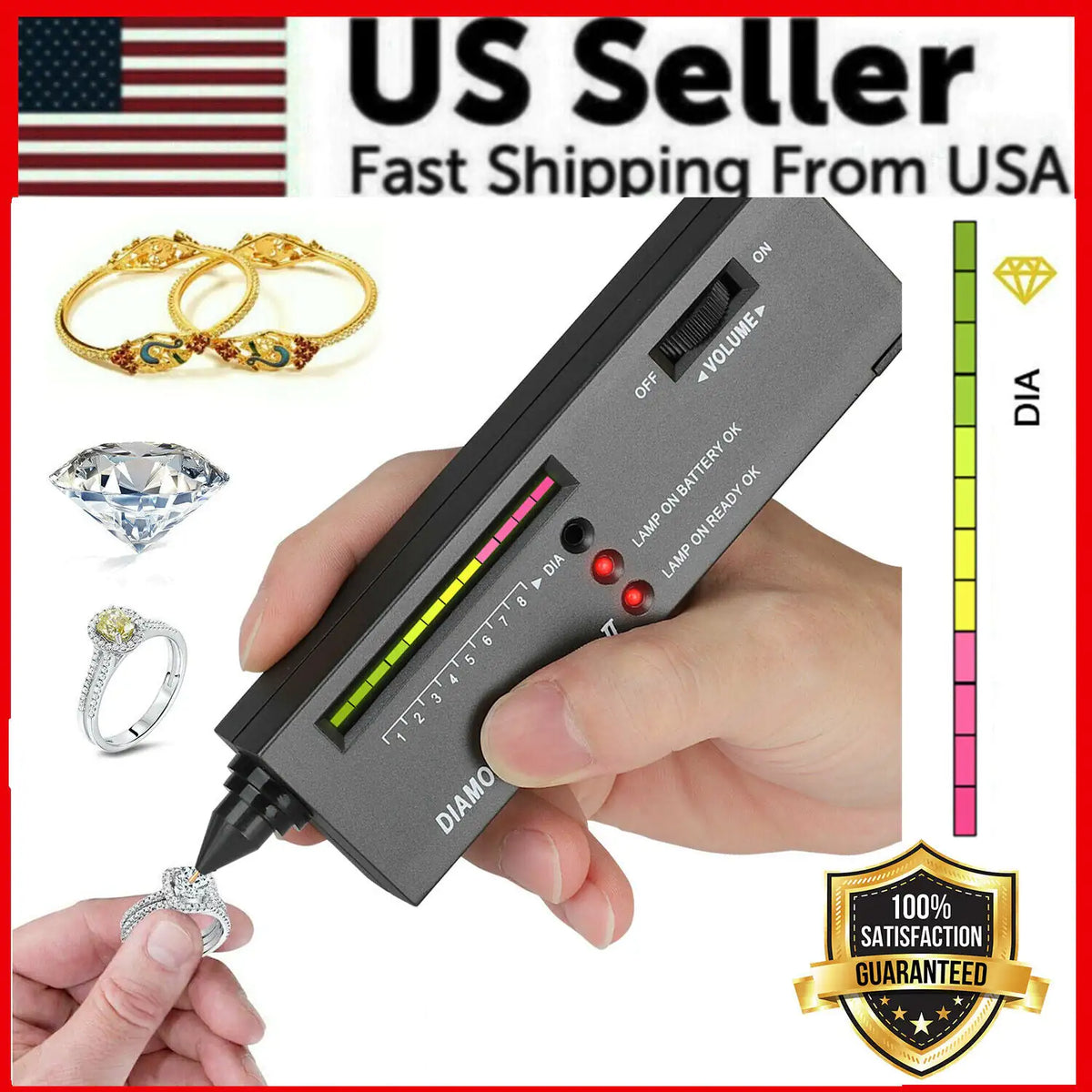 Portable Diamond Tester Selector Illuminated Jewelry Gemstone Testing Tool Kit  - US seller
