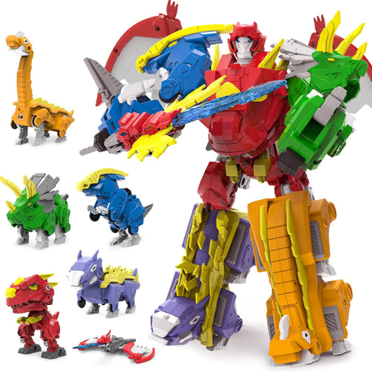 Wenbeier Robot Dinosaur Toys 6-in-1 Combined Large Robot Toys Take Apart Toys Including 6 Dinosaur Action Figures -Triceratops Deformation Toys for Kids Ages 6 7 8 9 - US seller