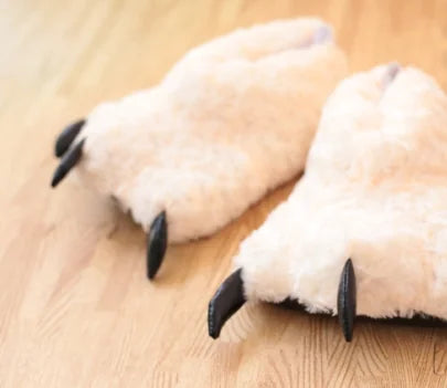 Cotton Slippers with Cat Paw Design and Fluffy Texture- 888