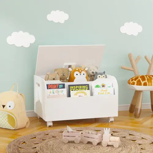 White Wooden Toy Box With 4 Universal Wheels