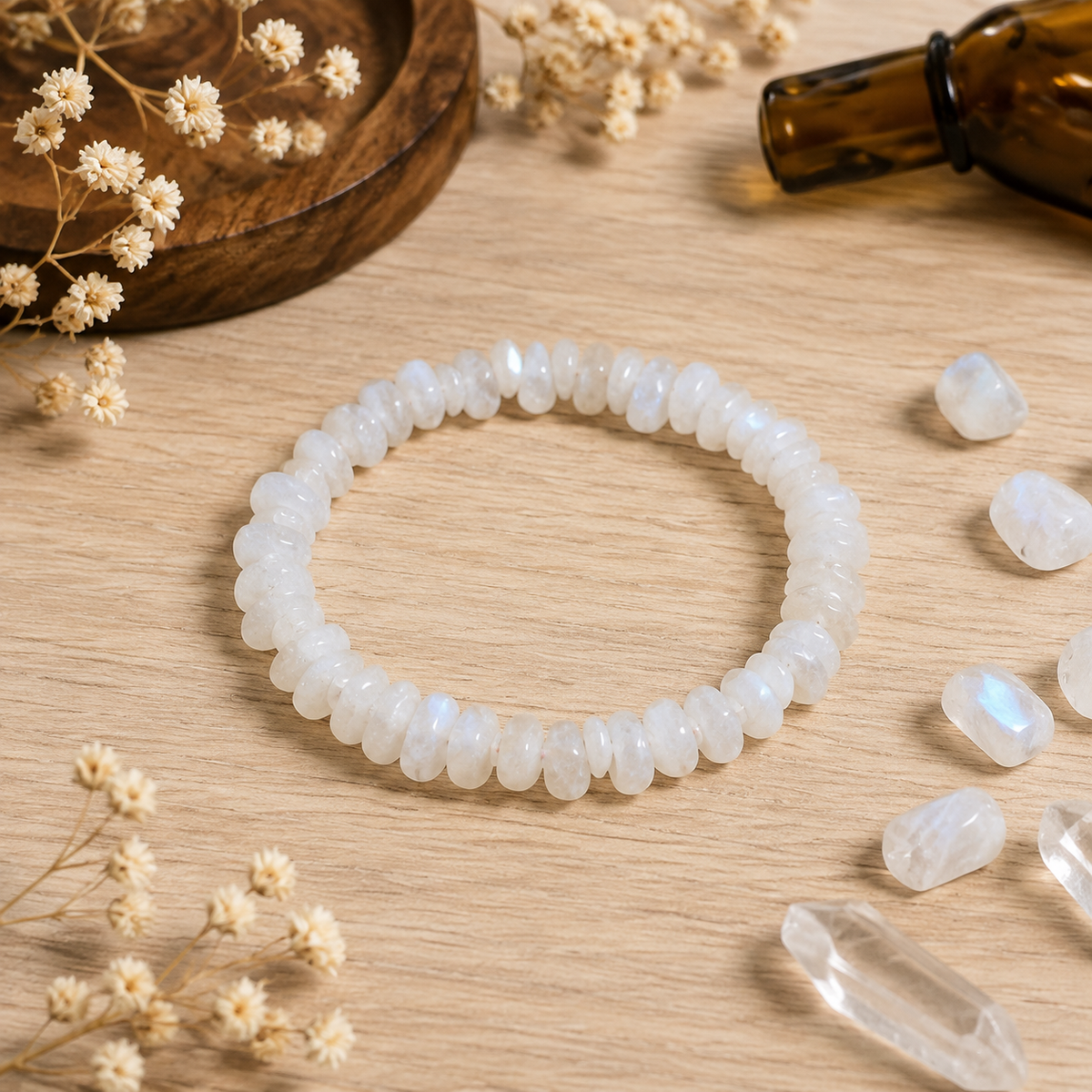 White Rainbow Moonstone Chip Bracelet (Growth and Compassion)