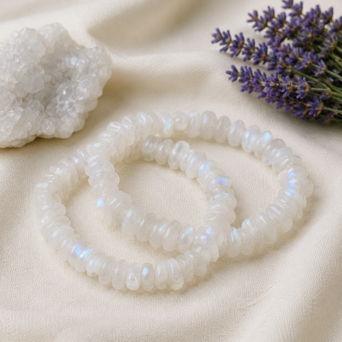 White Rainbow Moonstone Chip Bracelet (Growth and Compassion)