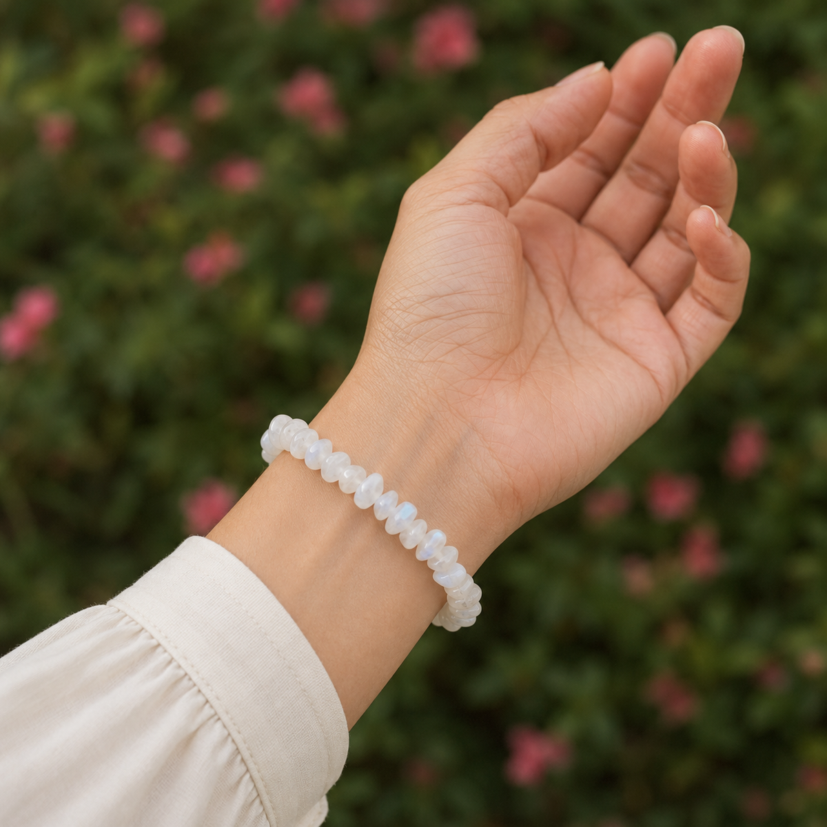 White Rainbow Moonstone Chip Bracelet (Growth and Compassion)