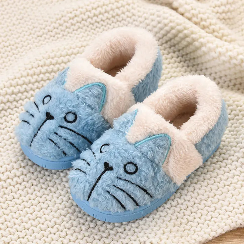 Kids' Cotton Slippers with Cat Design for Winter- 888