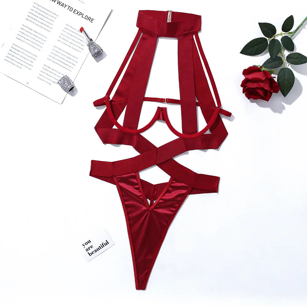 Cut-Out Backless Jumpsuit with Neck Tie - Women's Lingerie Set