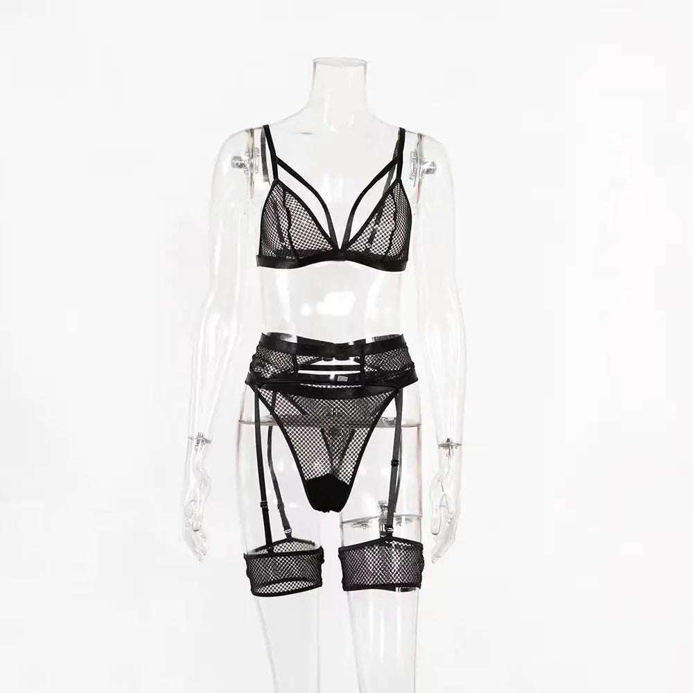 Mesh See-Through Bra Set - Sexy Lingerie (3 Pieces)