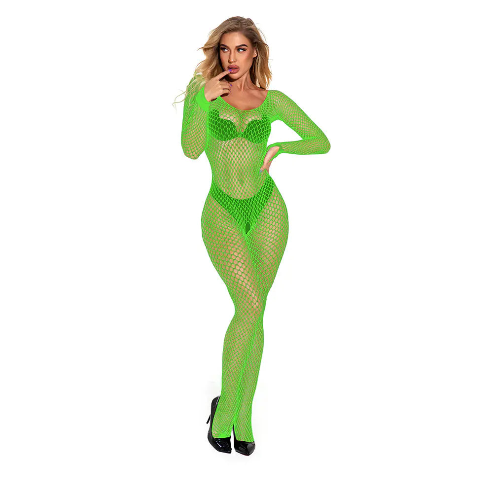Lace Bodystocking with Open Crotch and Straps - Lingerie