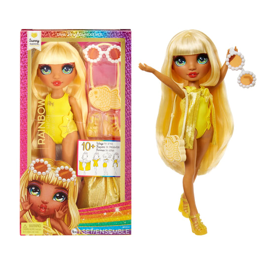 Rainbow High Swim & Style Sunny - Yellow 11" Blonde Fashion Doll with Shimmery Wrap to Style 10+ Ways Swimsuit Sandals Fun Play Accessories Great Toy Gift for Girls Ages 4-12 Years - US seller