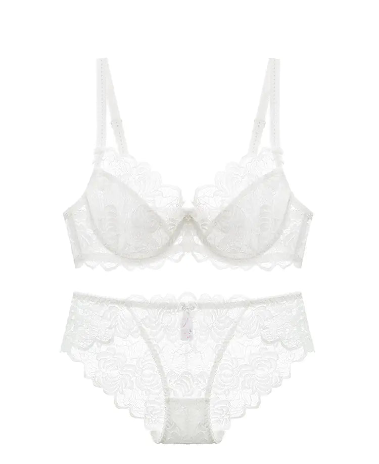 Lace Bra Set with Underwire and Thin Mesh Fabric - Lingerie