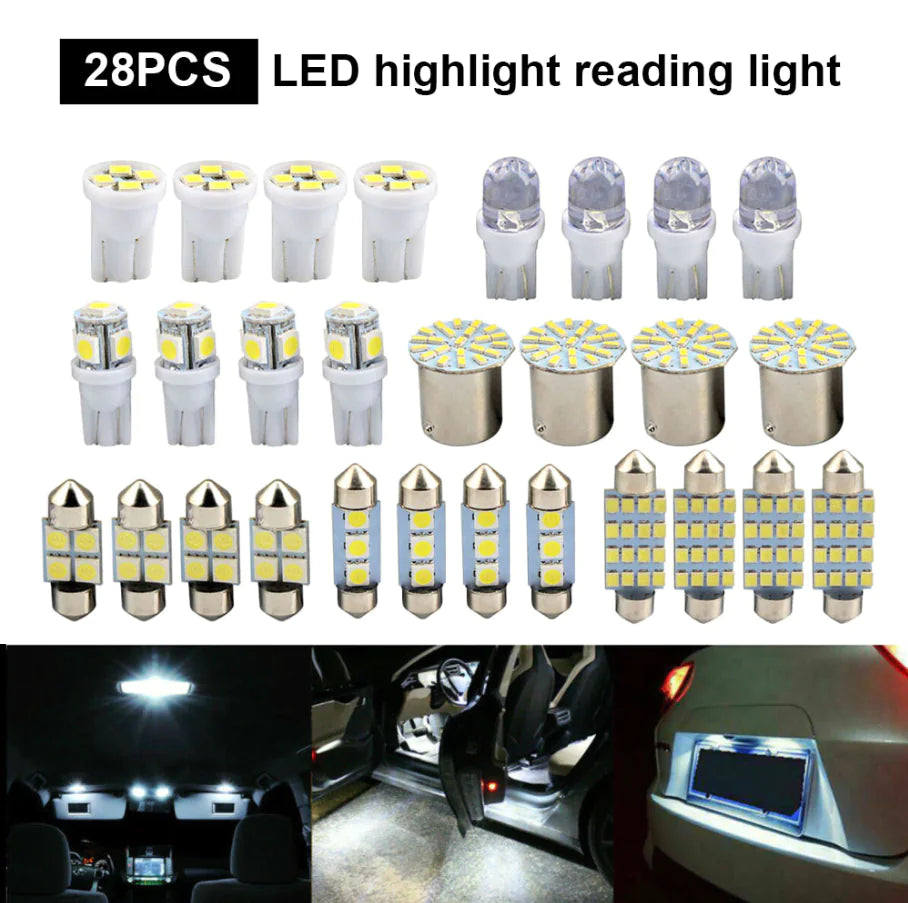 28pcs Car Interior White Combo LED Map Dome Door Trunk License Plate Light Bulbs