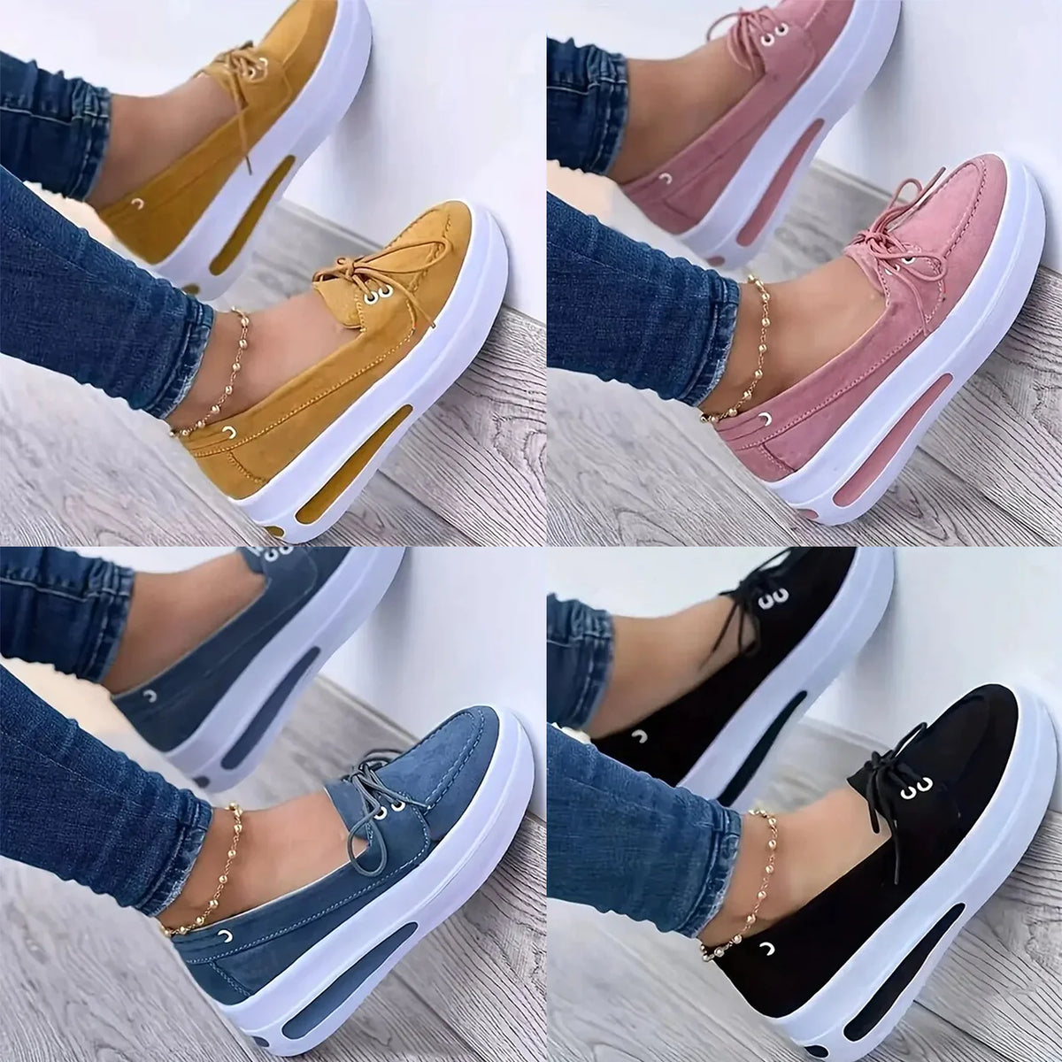 Women Block Shoes Slip On Closed Toe Platform Flat Wedge Casual Lace Up Sneakers