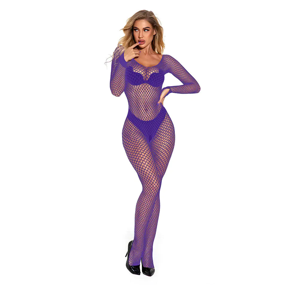 Lace Bodystocking with Open Crotch and Straps - Lingerie