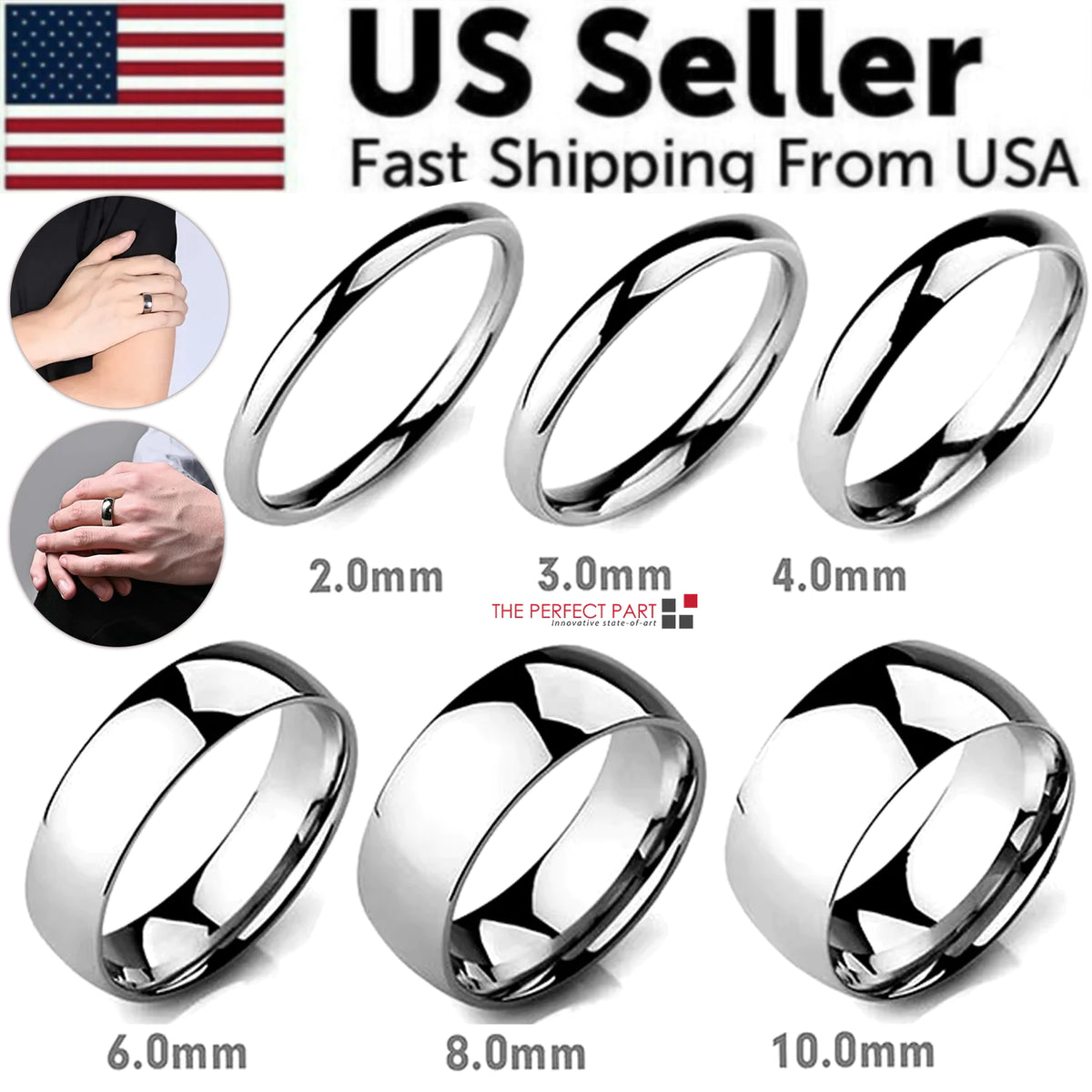 Tungsten Carbide Silver Polished Plain Wedding Band Ring 2mm 3mm 4mm 6mm 8mm 10m