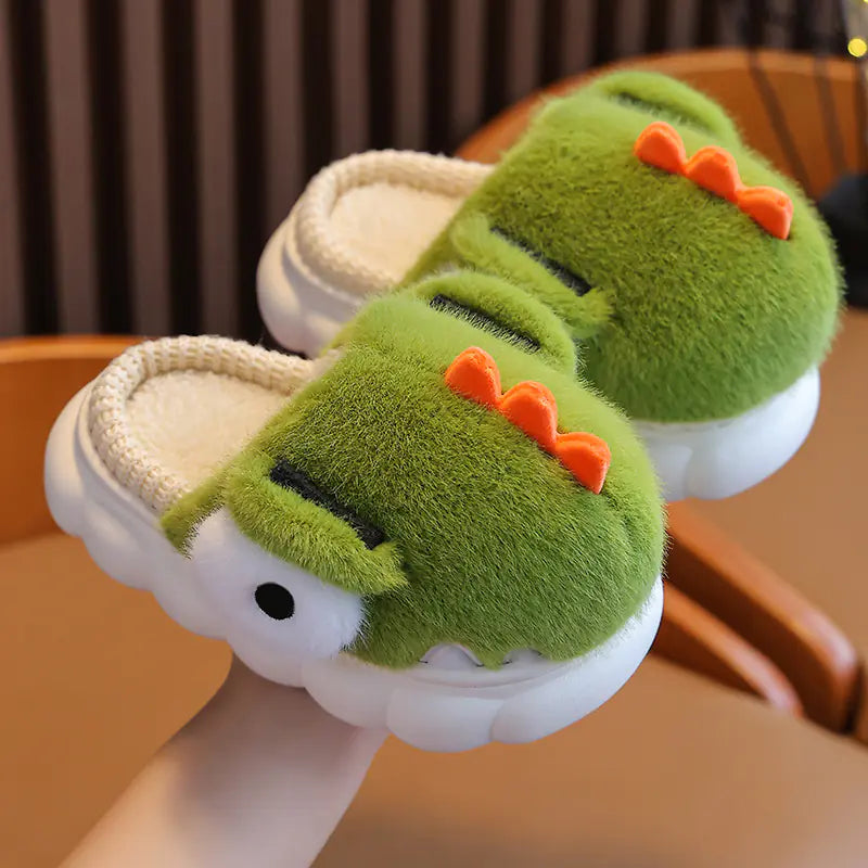 Boys' Dinosaur Cotton Slippers with Warm Velvet Lining- 888