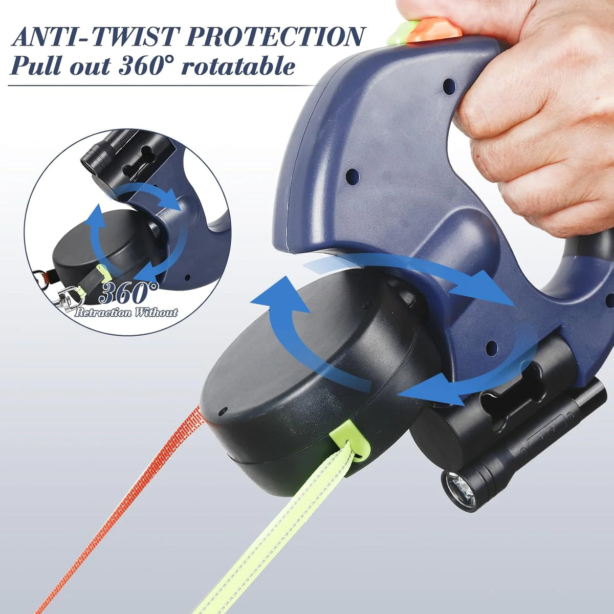 Dual Pet Leash Retractable Reflective Lead 360 Swivel Double Dog Walking Leash