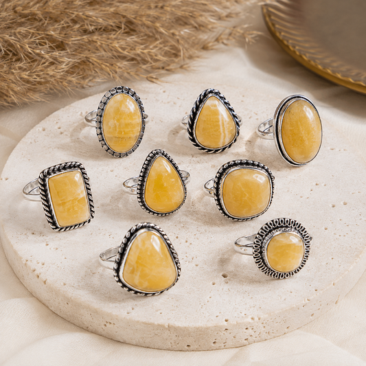 Yellow Aventurine rings – Gemstone rings Natural Crystal Healing Jewelry Collection