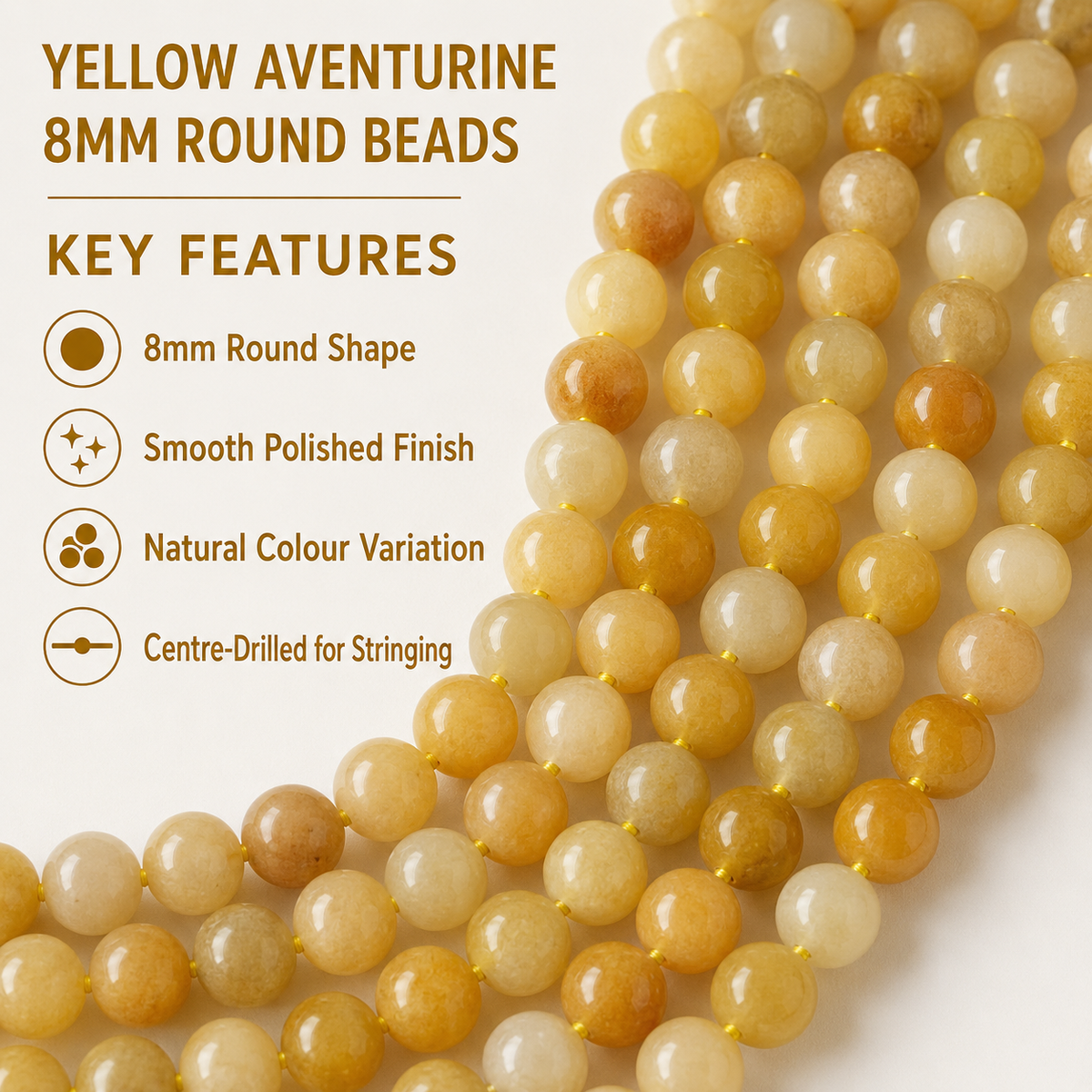 Yellow Aventurine Beads, Natural Round Crystal Beads 6mm to 10mm