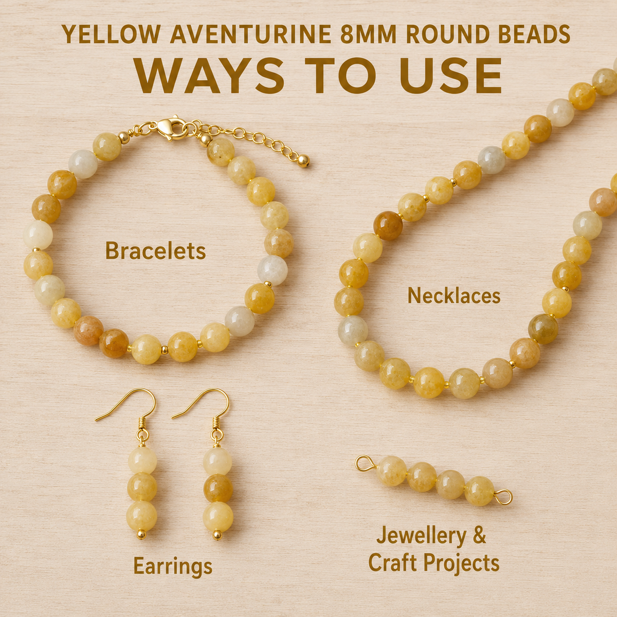 Yellow Aventurine Beads, Natural Round Crystal Beads 6mm to 10mm