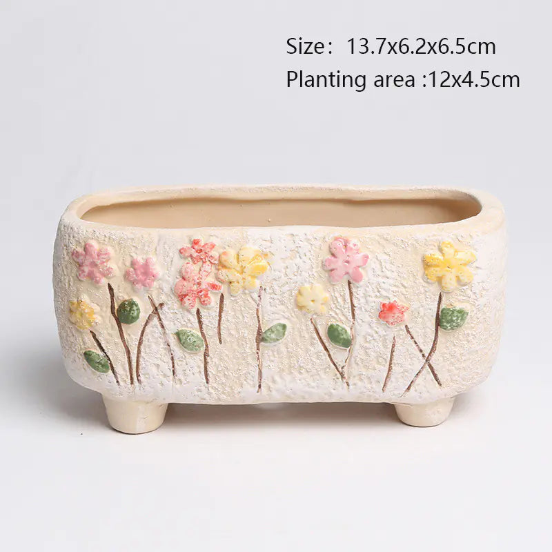 Burnt Hand-painted Ceramic Flower Pots for Succulents