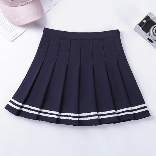 Navy Style Half-Length Striped Elastic Waist Skirt - 888