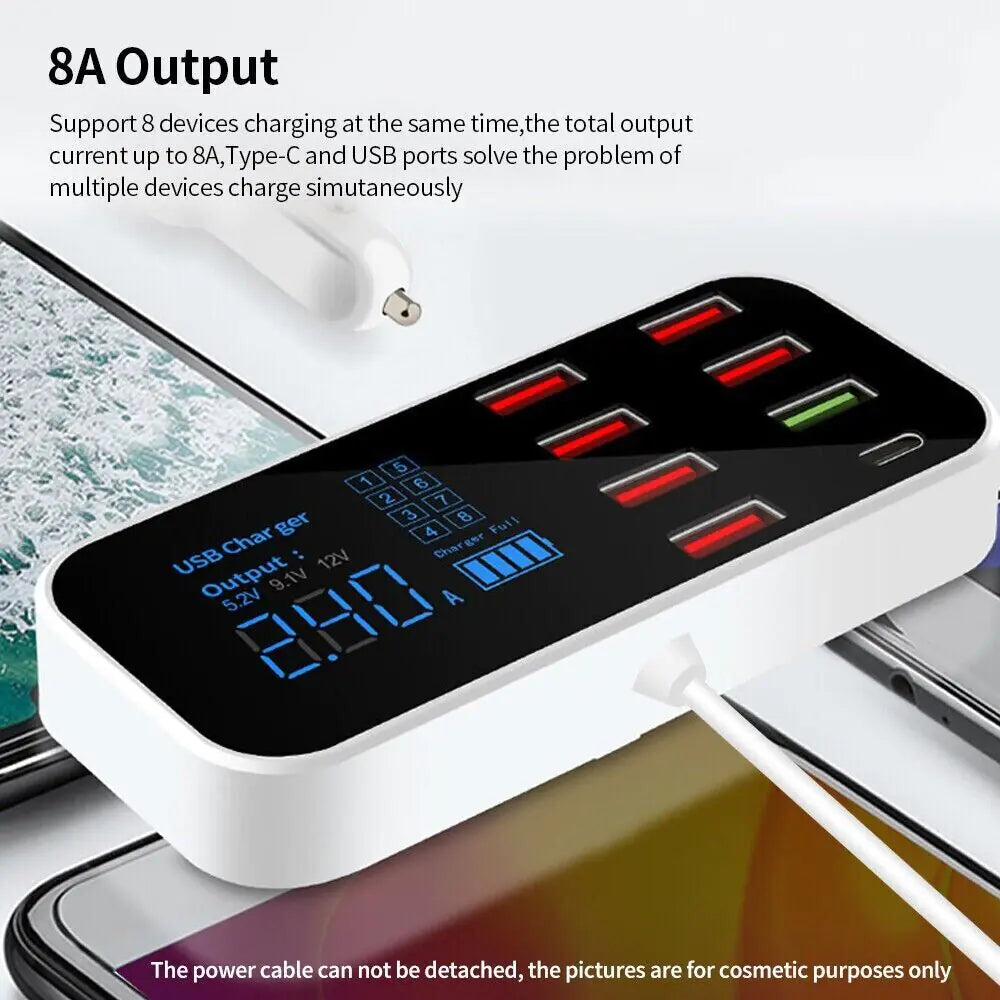 Multi USB 8-Port Fast Desktop Hub Wall Charger Charging Station Quick Charge 3.0