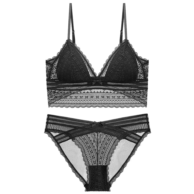 French Lace U-Back Bralette with Triangle Cups Set - Lingerie